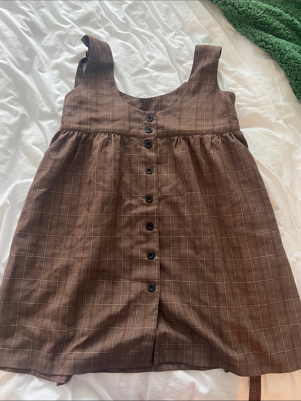 Brown Plaid Button-Front Sleeveless Dress
